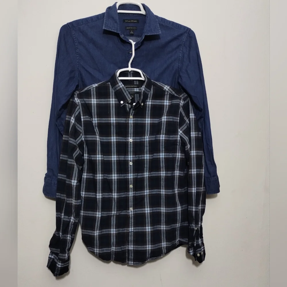 Bundle Of 2 Banana Republic Untucked Slim Fit & Grand Slim Fit Long-sleeve Shirt